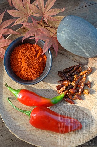 Pepper_Capsicum_annuum_powder_dried_and_fresh_red_Maple_leaves