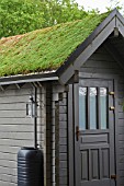SUCCULENT GREEN ROOFING ON A GARDEN SHED