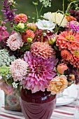 LATE SUMMER BOUQUET OF DAHLIAS, ROSES, ZINNIAS, ASTERS