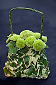 HEDERA HELIX,  IVY AND CHRYSANTHEMUM HANDBAG WITH BEADS,  FLORAL ART