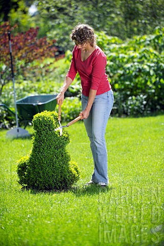 LADY_TRIMMING_BUXUS_TOPIARY_WITH_SHEARS